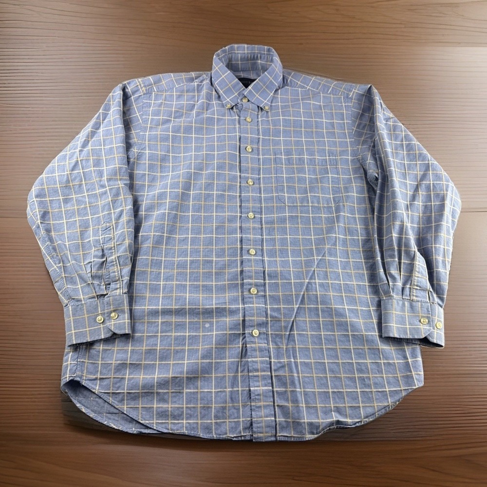 Scott Barber Shirt Mens L Blue Plaid Long Sleeve Button Up Cotton Preppy READ